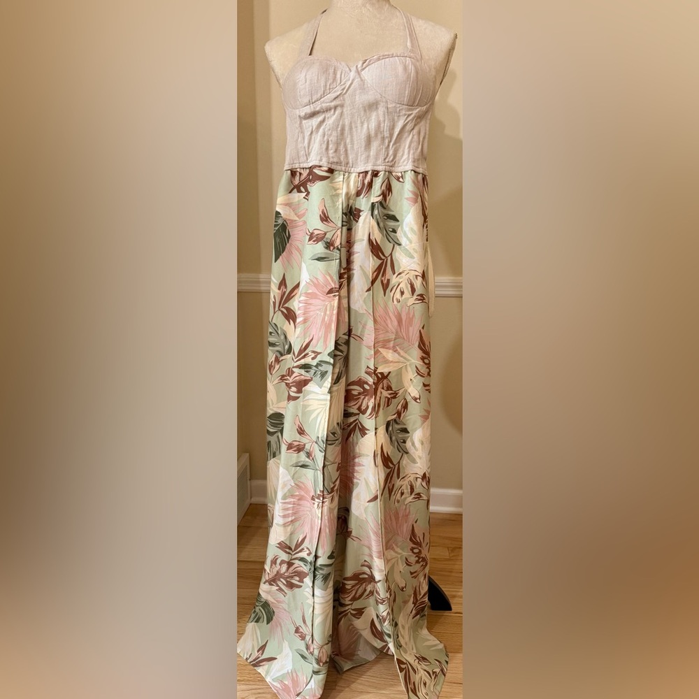 🌴 Band of the Free XS Linen Bra Top Tropical Jumpsuit | Flowy Wide Leg, XS - Picture 10 of 10